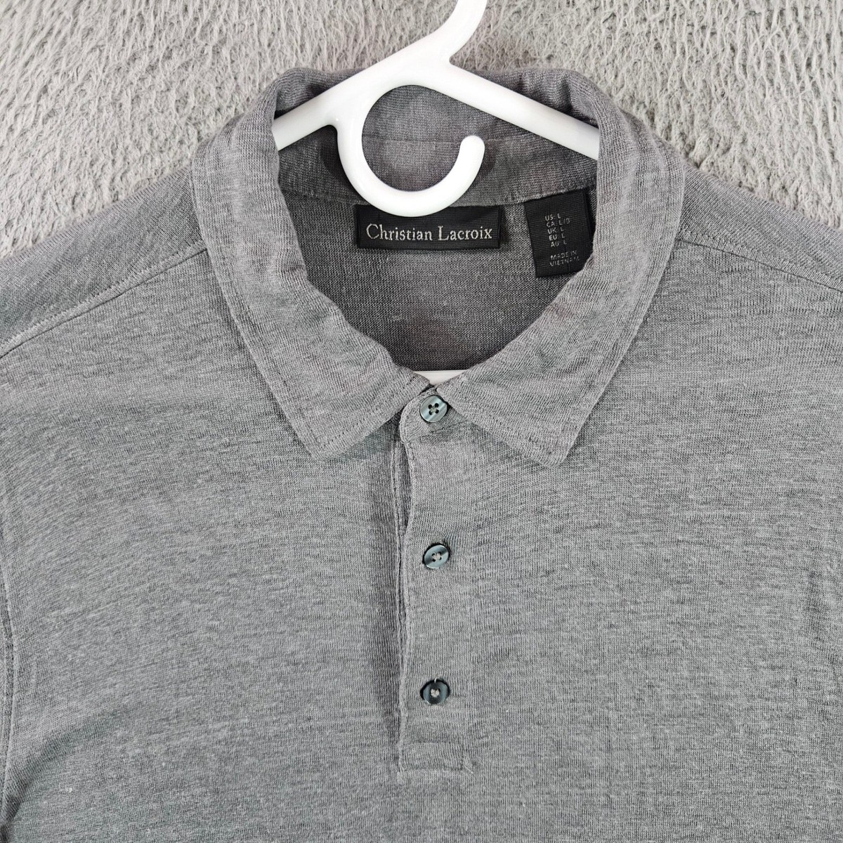 Christian Lacroix Mens Gray 100% Linen Short Sleeve Polo Shirt