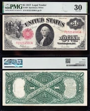 AWESOME Crisp Choice VF++ 1917 $1 SAWHORSE US Legal Tender Note! PMG 30! 14580A