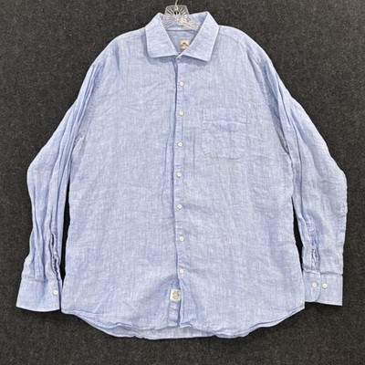Peter Millar Shirt Men's XL Blue 100% Linen Button Front Casual