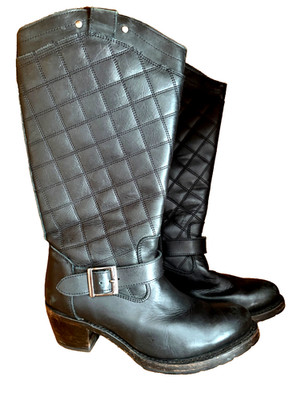 Sonora Tall Leather Black Quilted Side Zip Riding Boots Women's 7B  Mexico