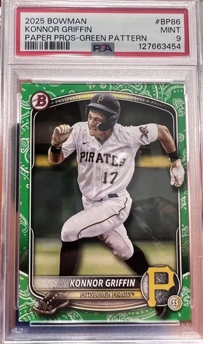 2025 Bowman Prospects Konnor Griffin #BP-86 Green Pattern /99 (RC) PSA 9