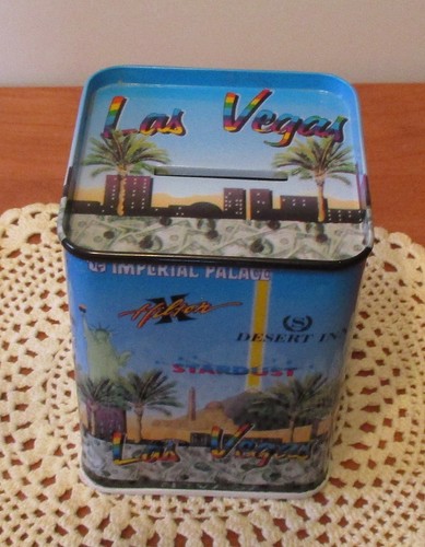 Vintage Las Vegas Souvenir Casino's Tin Bank 3 1/2"
