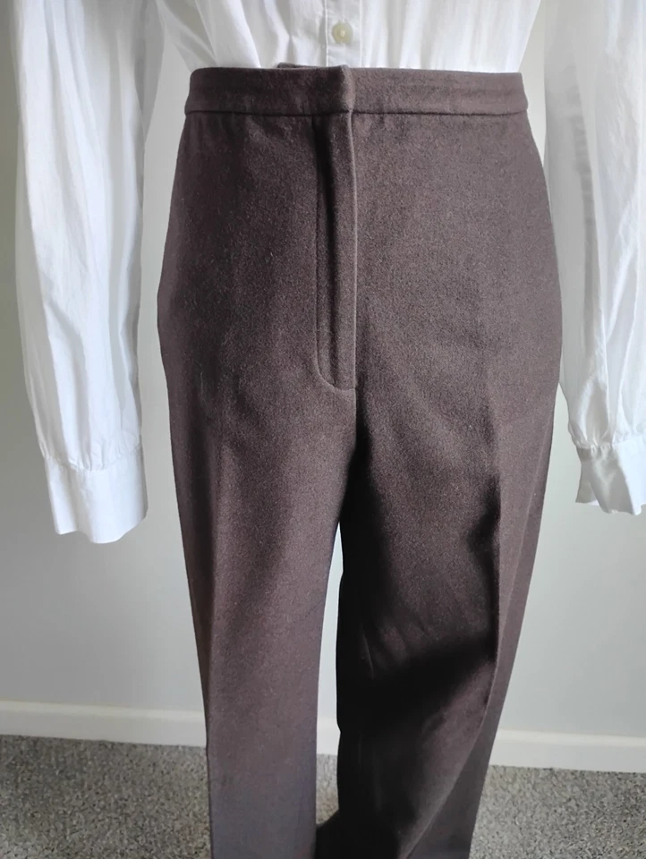 Pantalones de vestir Ann Taylor vintage años 90 mezcla de lana marrón chocolate clásico talla 12 Foto 2 de 4