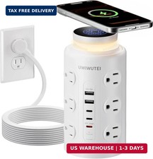 Tower Power Strip Surge Protector with Wireless Charging  Night Light - PD20W F