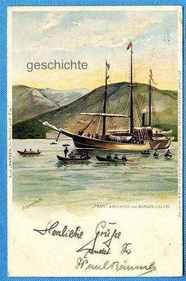 AK, ''Fram'' , Abschied von Bergen, 2. Juli 93, Litho, um 1899 !!!