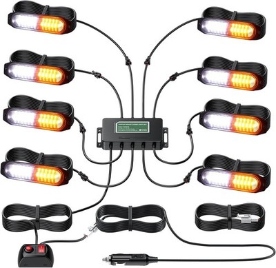 Surface Mount Strobe Lights Kit, White Amber Flashing Car Truck Emergency Warnin