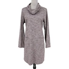 J Jill Pure Jill Dress Womens Medium Gray Sweater Cowl Neck Stretch Knit Pockets