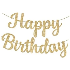 KatchOn, Glitter Cursive Happy Birthday Banner - Pre-Strung, 10 Feet | Gold
