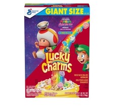 GIANT Lucky Charms Cereal Super Mario Galaxy Movie Toad General Mills 26.1oz