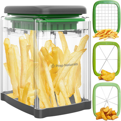 3-In-1 Manual French Fry Cutter - Interchangeable Blades for Potato Cutter & Fry
