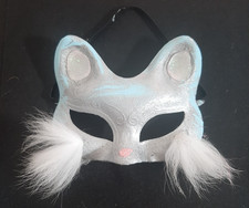 HAND-PAINTED SILVER/BLUE CAT MASK