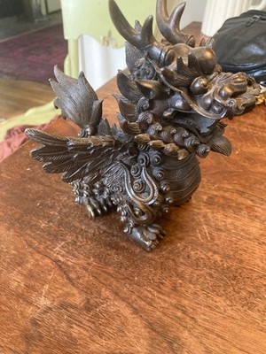 VTG elaborate Feng Shui protection Qilin Kylin dragon beast-solid bronze 6.5''