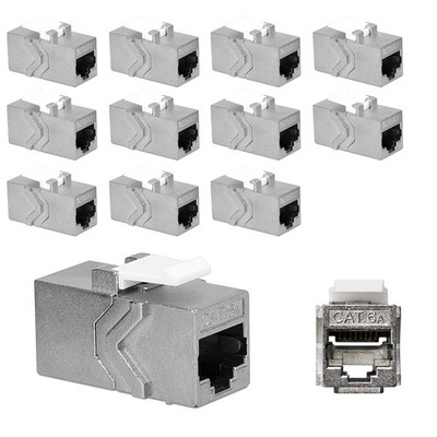 12x Keystone Modul CAT 6A Kabel 10 Gbit/s geschirmt Metall Gehäuse Snap In