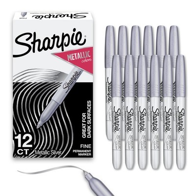 Metallic Permanent Markers, Fine Tip, Silver, 12 Count - For Black Paper or D...