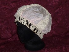 Antique c1900s Cap Edwardian Night Boudoir Dust Cap Bonnet Silk-Handmade Crochet