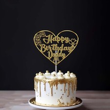 Personalised Happy Birthday Cake Topper Heart Design Custom Name Acrylic Decor
