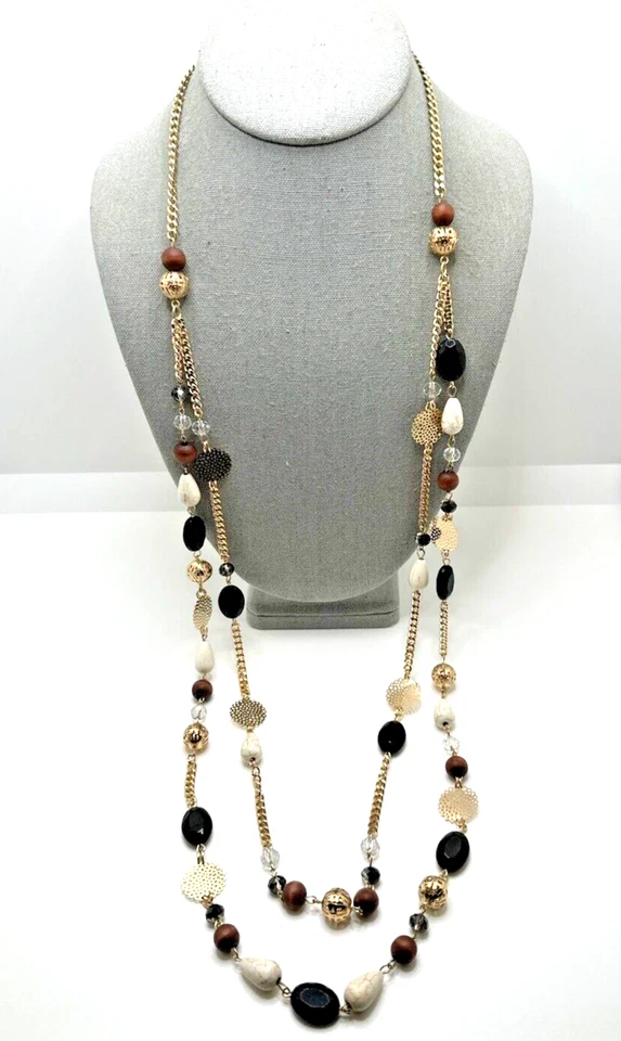 BOCAR Station Necklace Beaded Crystal Double Strand Statement 36" Foto 2 de 4