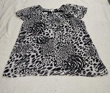 Fashion Bug Cheetah Black And White Animal Print Blouse Women's Size 2X, Flowy