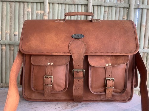 Zaino Uomo In Vera Pelle Marrone Vintage - Fatto A Mano In India, Con Scomparto Laptop