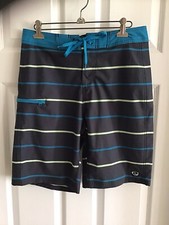 Wave Zone Blue Black Stripe Tie Waist Swim Board Shorts Mens Sz.30