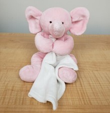 Baby Ganz Plush Pink Elephant Lovey Holding White Blanket Baby Security Blanket