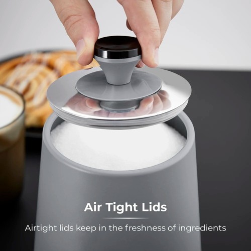 Tower Sera Grey Pyramid Kettle 4 Slice Toaster Breadbin & Canisters Matching Set - Picture 17 of 17