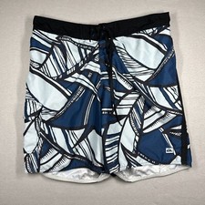 Quicksilver Swim Shorts Drawstring Men's Size XL Blue Black Bathing Suit Trunks