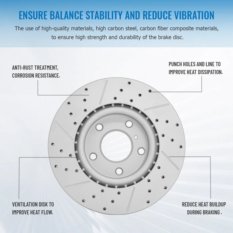 Front & Rear Drilled Brake Rotors + Pads for Subaru Forester Impreza Outback - Image 3 of 4