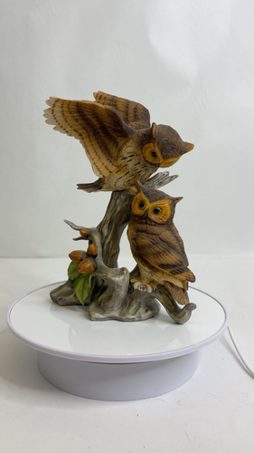 Beautiful Vintage Lefton 8" Tall Horned Owl Couple Porcelain Ceramic Figurine - Video 1 of 1