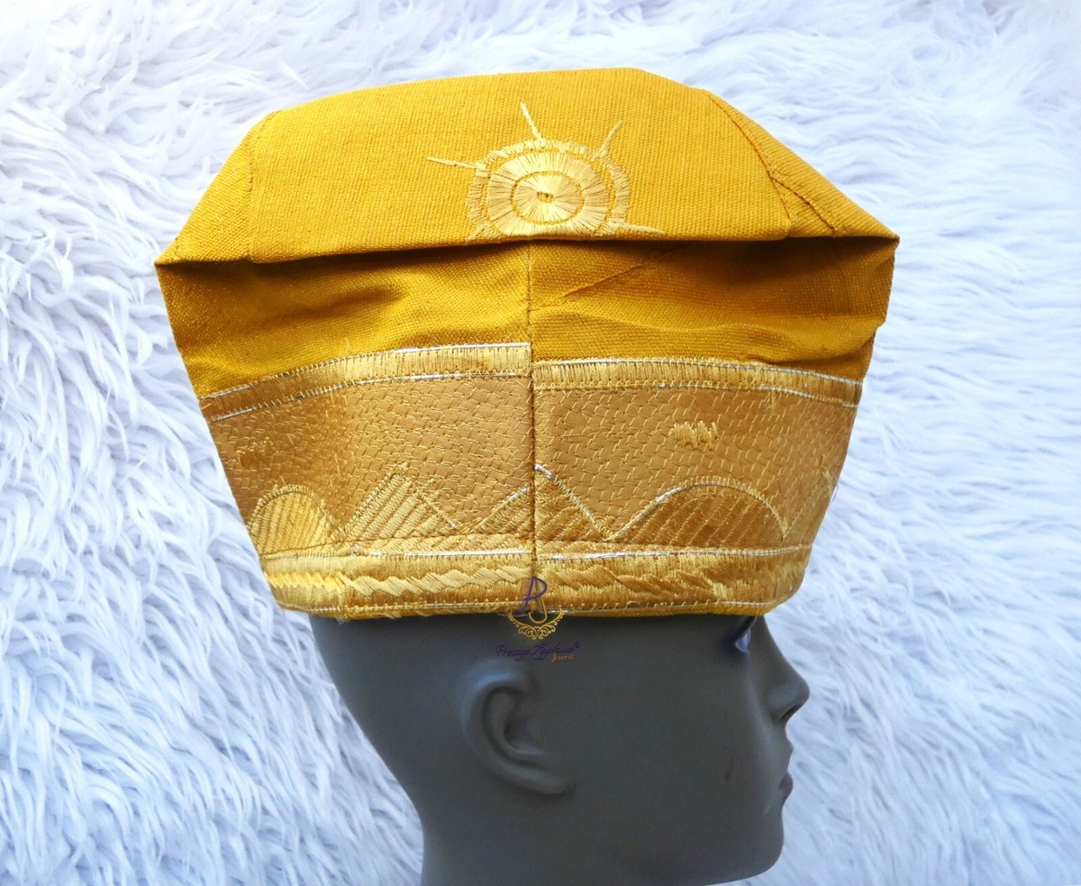 Champagne Gold Men Groom Aso Oke Groom Fila Cap African Nigerian Hat For  Party