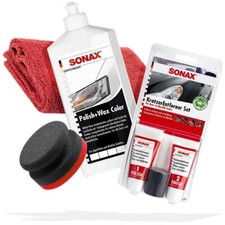 SONAX KratzerEntferner + Polish & Wax Weiß + Zubehör Politur Auto polier Set