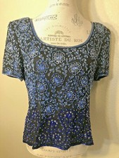 Vintage EC Papell Boutique Evening Women's SS Beaded Silk Top Blue 14