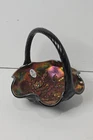 Vintage Fenton Art Glass Aubergine Marigold Carnival Glass Basket w/ Sticker