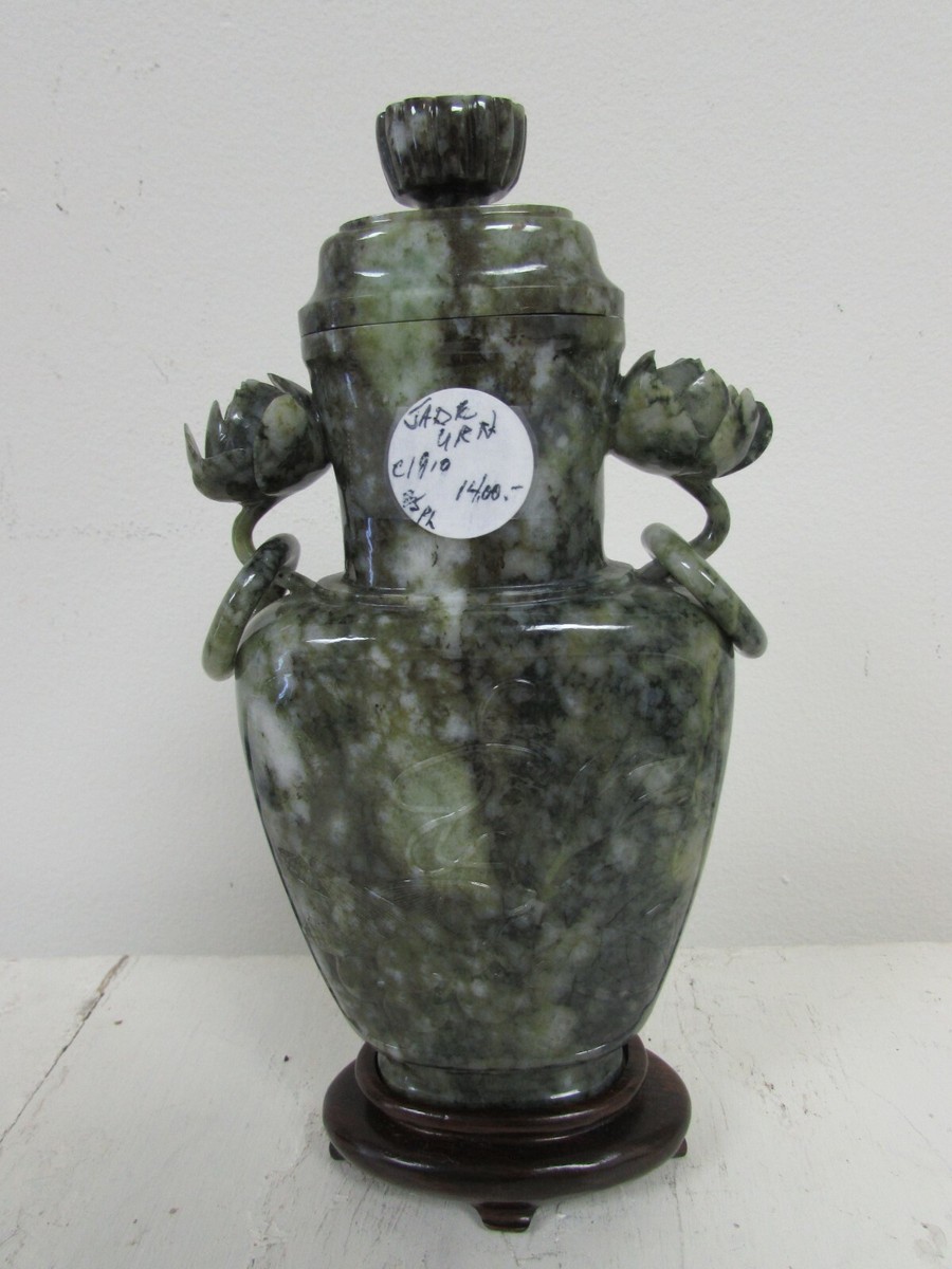 Chinese Exquisite Carved Spinach Jade Covered Vase, c1920 | eBay Chinese Spinach Green Jadeite Covered Vase main image 0