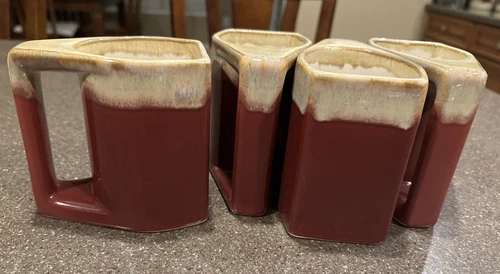 (4) Vintage Rodolfo Padilla Stoneware  mug mid-century modern red