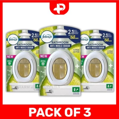 Febreze 2 in 1 Badezimmer Lufterfrischer beseitigt Geruch Zitrus Aktiv 3er Pack