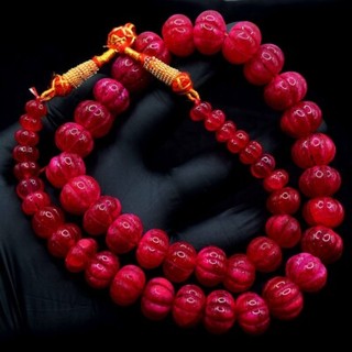 Pink Ruby Flower Carved 656.00 Cts Beaded Womens Necklace Jewelery VK 37 E633