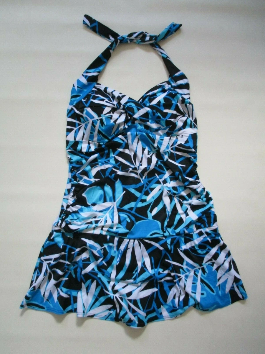 Swimsuit for All Shore Club Blue Leaves Print Swimsuit Halter Swim