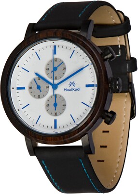 Maui Kool Wailea White and Blue Steel and Leather Watch
