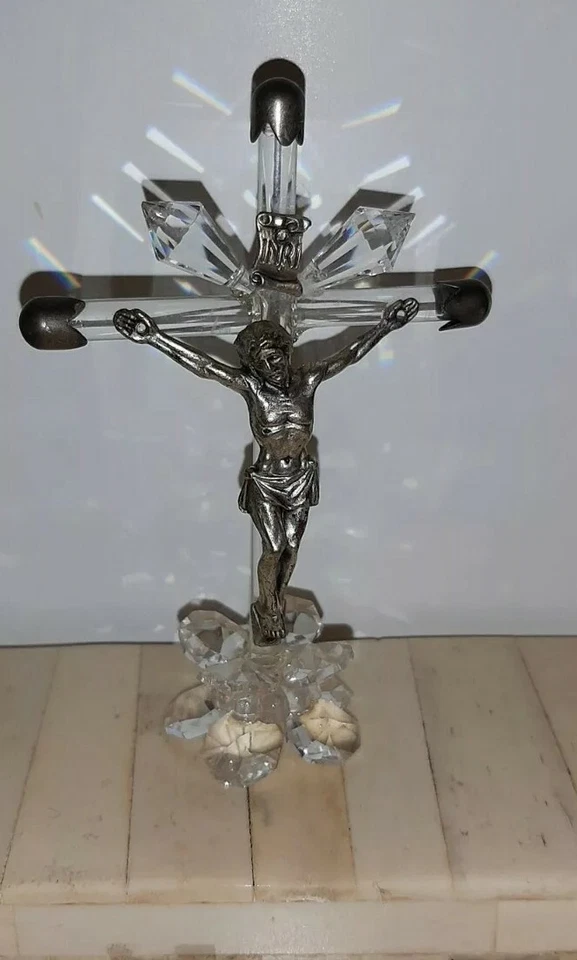 Crocefisso- cristallo Murano- bronzo argentato - Immagine 2 di 4