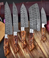DAMASCUS STEEL CHEF KNIFE SET KITCHEN KNIVES SET ENGRAVED WOOD HANDLE X-508
