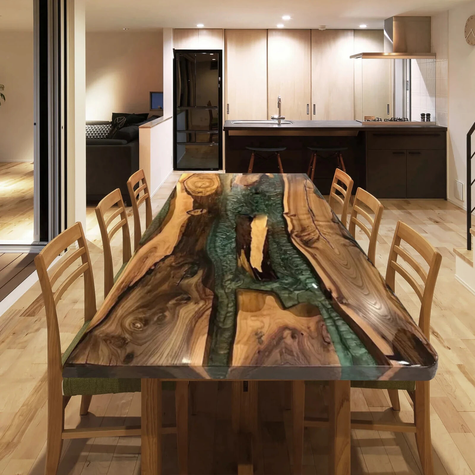 Custom Black Walnut Wood Epoxy Dining Table / Epoxy resin table/ green resin art-image