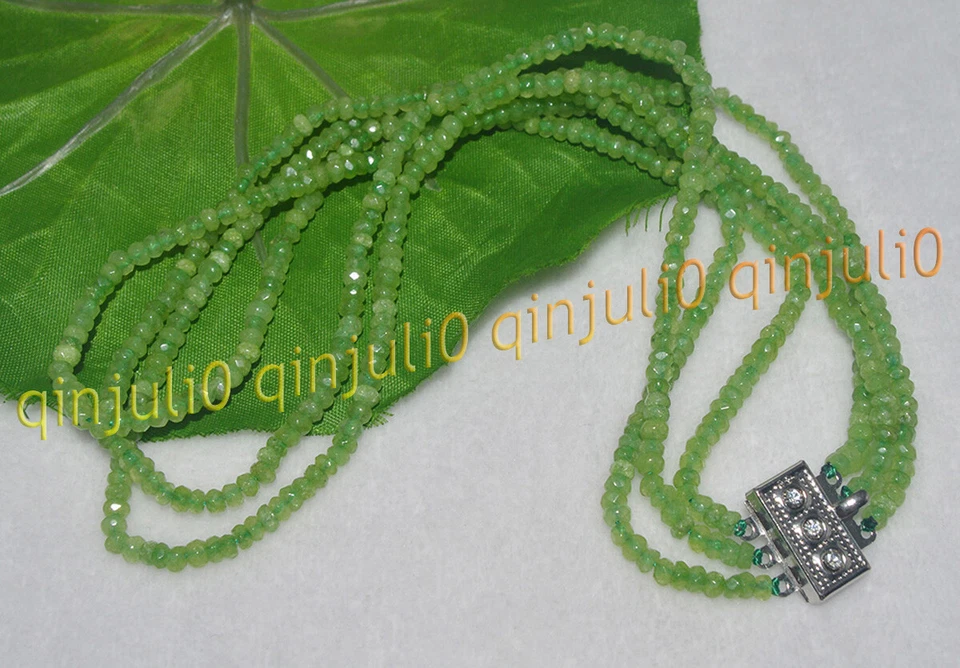 Collares de cuentas rondelle gemas de peridoto verde natural facetadas de 3 filas de 17-19"" Foto 3 de 4