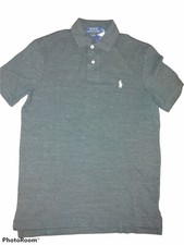Polo Ralph Lauren Custom Slim Fit Mesh Polo Shirt Mens S grey Heather white pony