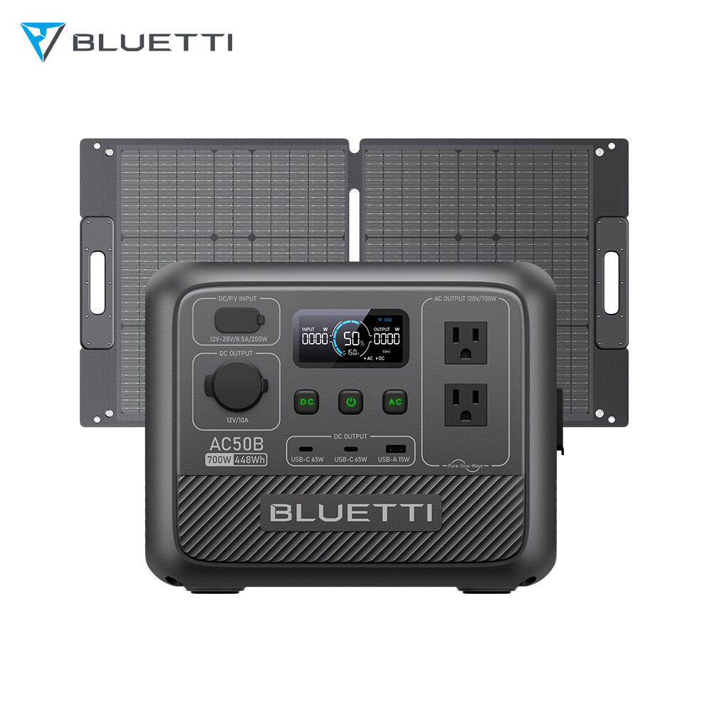 BLUETTI AC50B 700W 448Wh Portable Power Station+100W Solar Panel