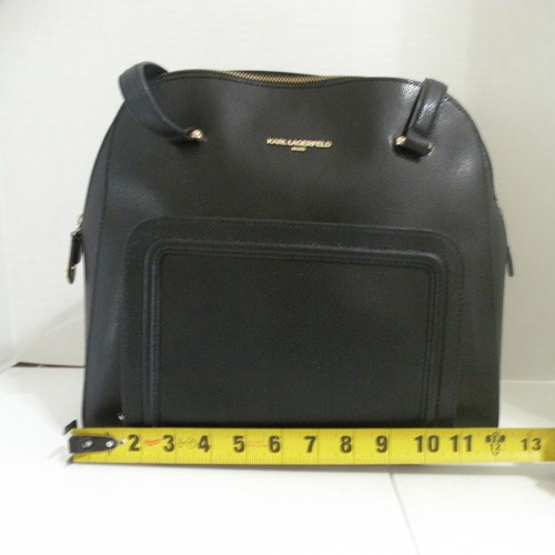 Karl Lagerfeld Paris Handtasche Geldbeutel Beuteltasche Bowler schwarz Leder mit goldfarbenen Akzenten - Bild 15 von 17