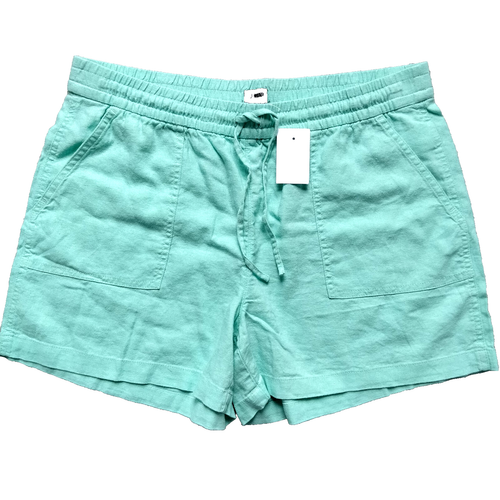 NWT M Women's J.Crew Factory Mint Green Pull-on Linen Blend Patch Pocket Shorts