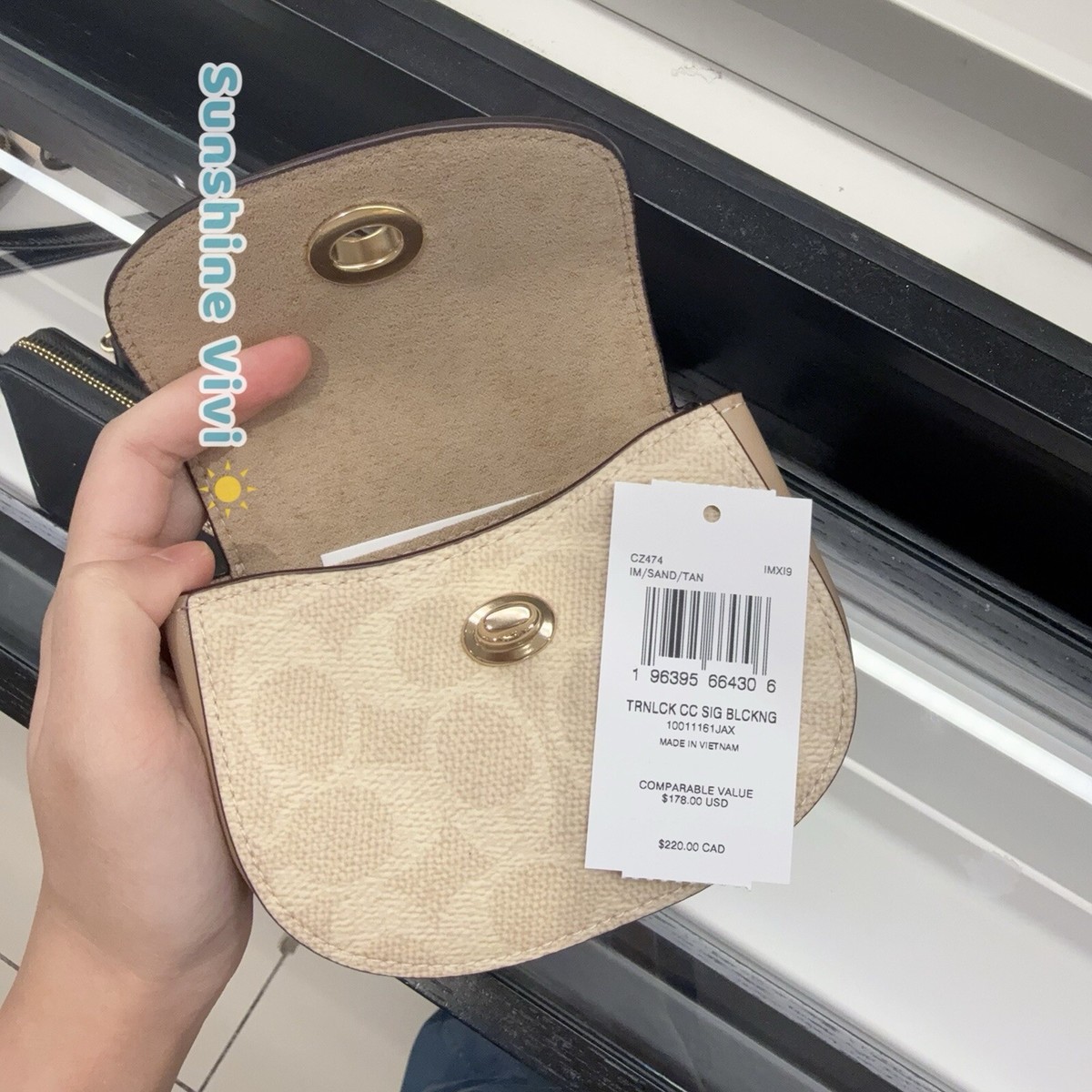 NWT Coach Turnlock Card Case In Blocked Signature Canvas