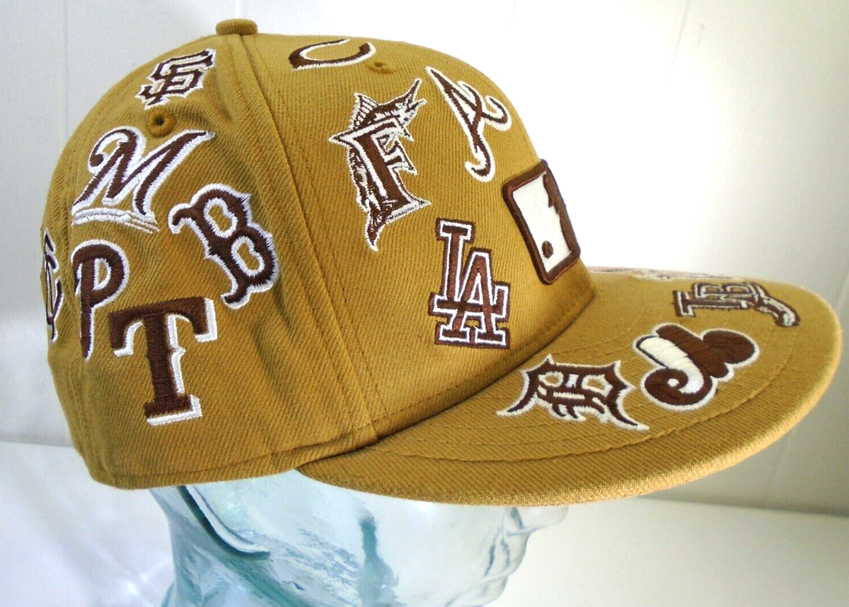 ★MLB☆MLB GOLD MINI L BALL CAP New Era MLB TEAM LOGO Hat 59Fifty Fitted Cap 7 5/8 All-Over