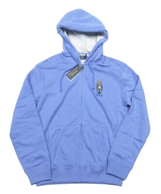 Polo Ralph Lauren Men's Blue Polo Bear Stripe Lined Hood Polo Ralph Lauren Men's Blue Polo Bear Stripe Lined Hood